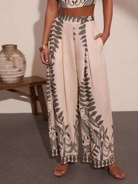 Riviera Nights Tropical Paisley Print Wide Leg Pants